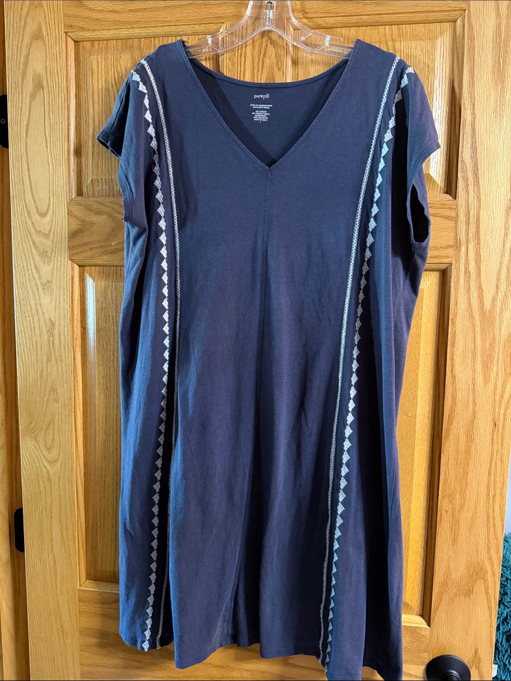 J. Jill Navy Blue V-Neck Dress with White Trim